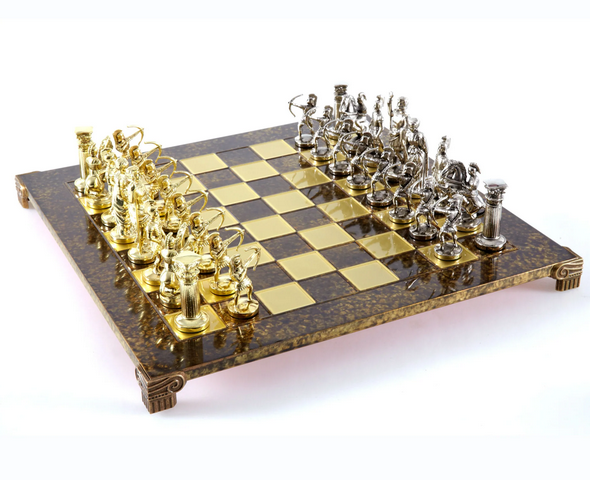 Large Exclusive Brass Chess Set – Gold and Silver - Archers 44x44cm – S10BGS