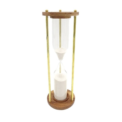 Brass and Wooden 30-Minute Hourglass with Engraving Personalization Option – an Elegant Gift for Any Occasion, Height 30.5 cm, White Sand, Classic Materials