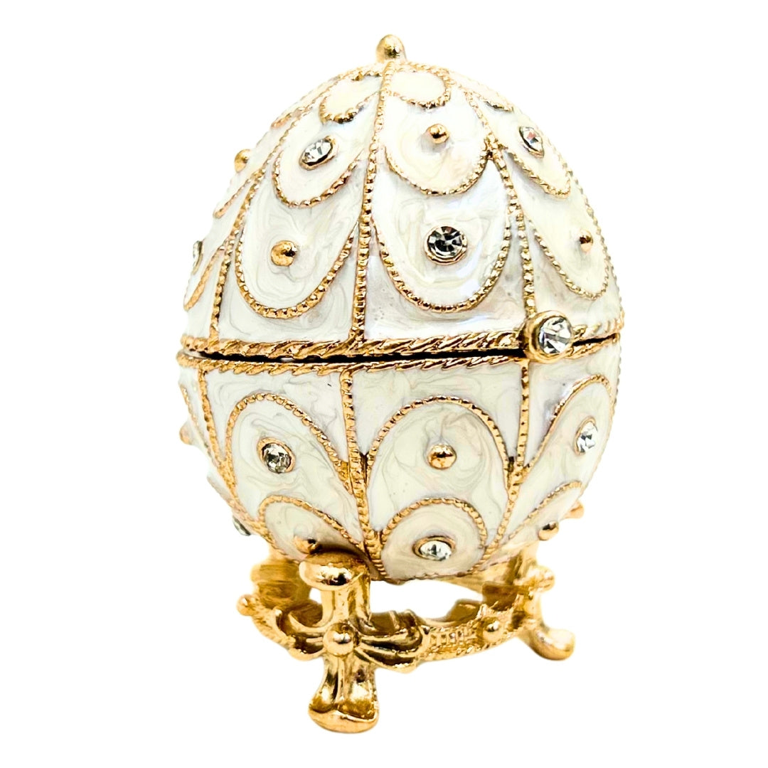 Exclusive Metal Fabergé Egg Trinket Box with Crystals - B0748-17WH