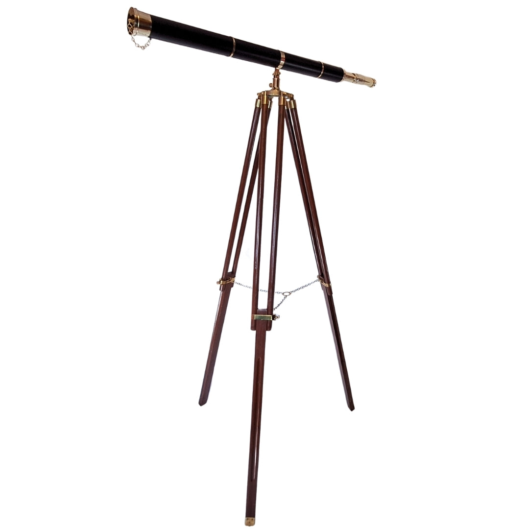 Large decorative telescope on wooden tripod – TWSS