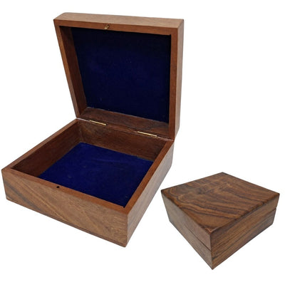 Elegant Wooden Box with a Navy Insert, 14x14x6.5 cm, Personalized with Engraving