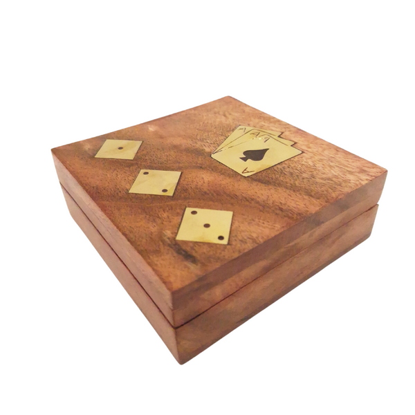 PRODUCT DEFECT: Elegant Game Set - Deck of Cards and Dice in a Wooden Box OUTLET- DNU-010AB