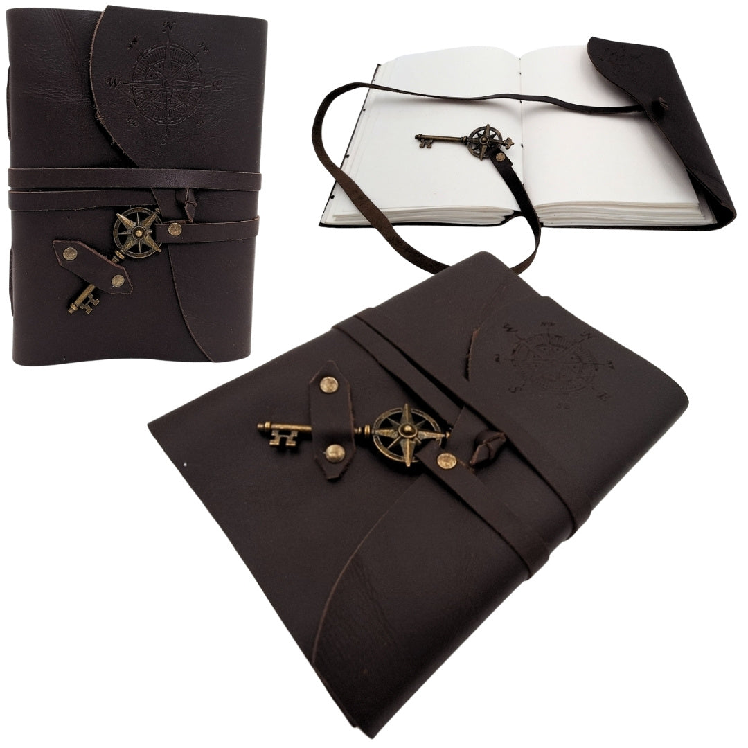 Retro Leather Notebook with Compass Rose 200 Pages - Gift for a Sailor - AH03