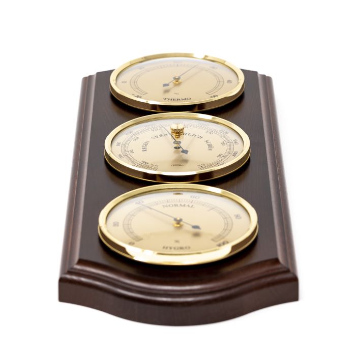 Fischer weather station - barometer hygrometer thermometer - brass wood - 9176-22