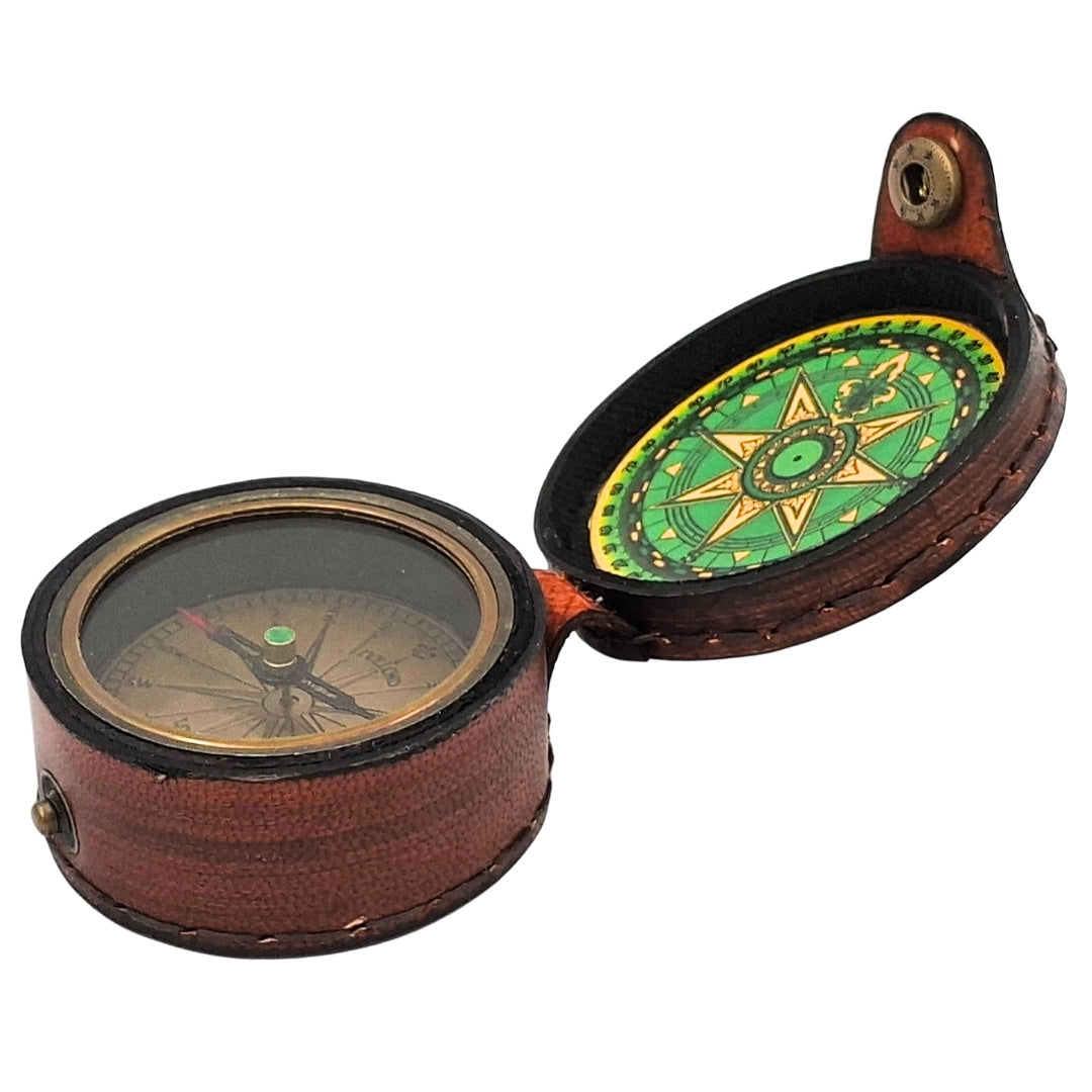 Historical Brass Compass in Leather Case with Engraving Option