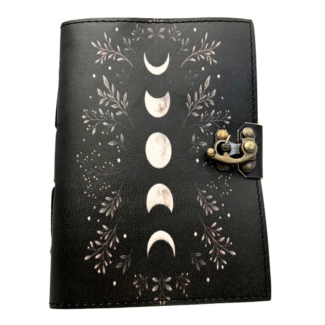 Retro Leather Notebook with Moon Phases – Goatskin, 200 Pages, 150 GSM Paper – H080