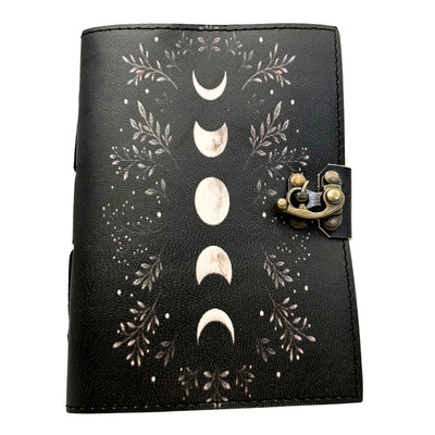 Retro Leather Notebook with Moon Phases – Goatskin, 200 Pages, 150 GSM Paper – H080