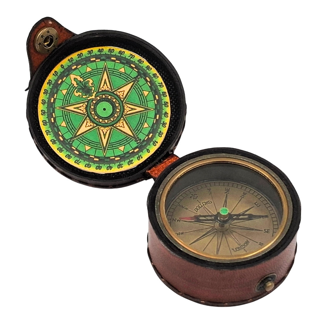 Historical Brass Compass in Leather Case with Engraving Option