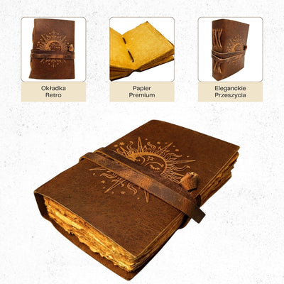 Vintage Leather Notebook 200 Pages - Sun and Moon - Buffalo Leather – H038