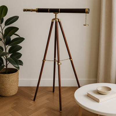 Large decorative telescope on wooden tripod – TWSS