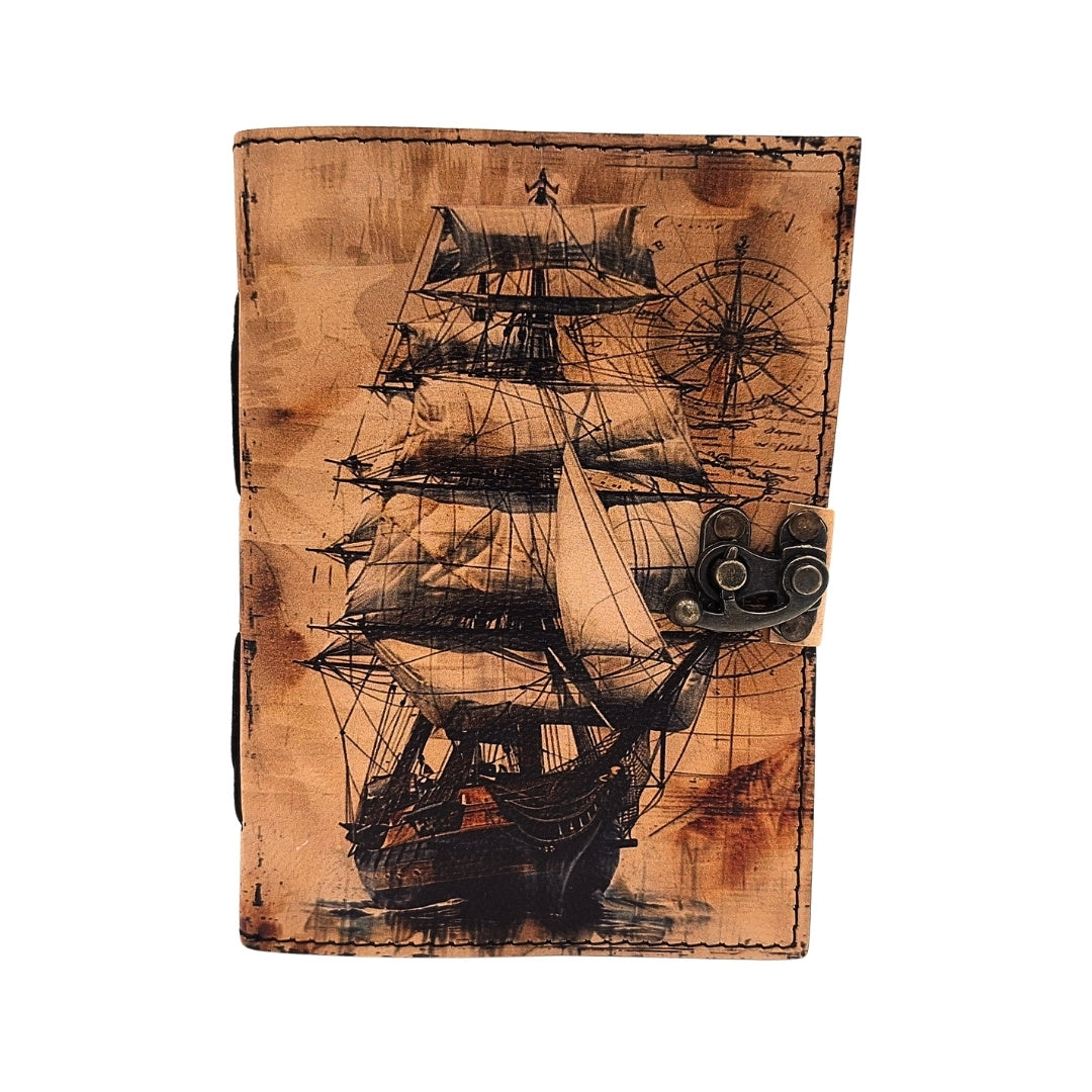 Retro Nautical Leather Notebook with Sailing Ship - Gift for a Sailor – AH11