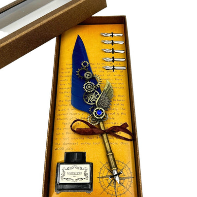 Retro Calligraphy Set with Blue Goose Quill Vintage 6 Nibs Ink Gift – EE11