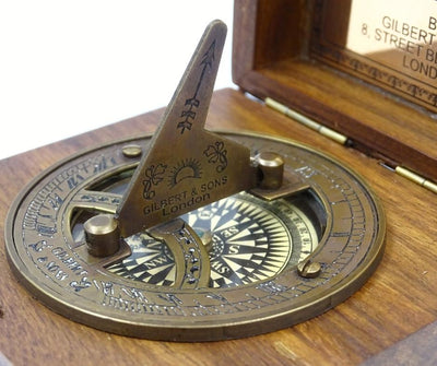 Compass with Gilbert Sundial in Wooden Case with Personalized Engraving Option