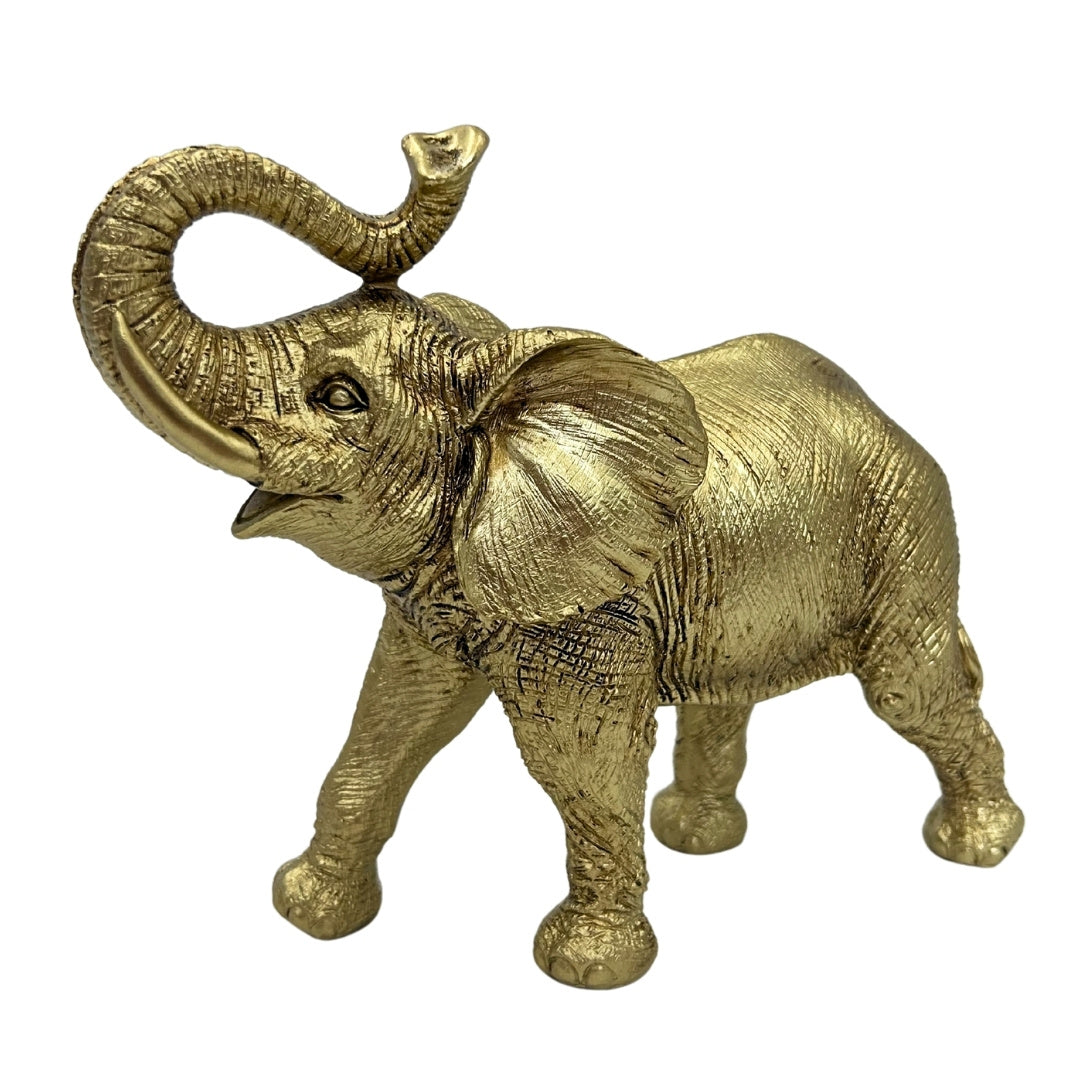 Gold Elephant with Raised Trunk – Little Elephant Decorative Figurine - 141FJZ