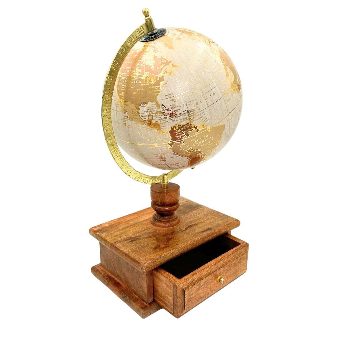 Elegant Vintage Desk Globe with Wooden Base and Drawer