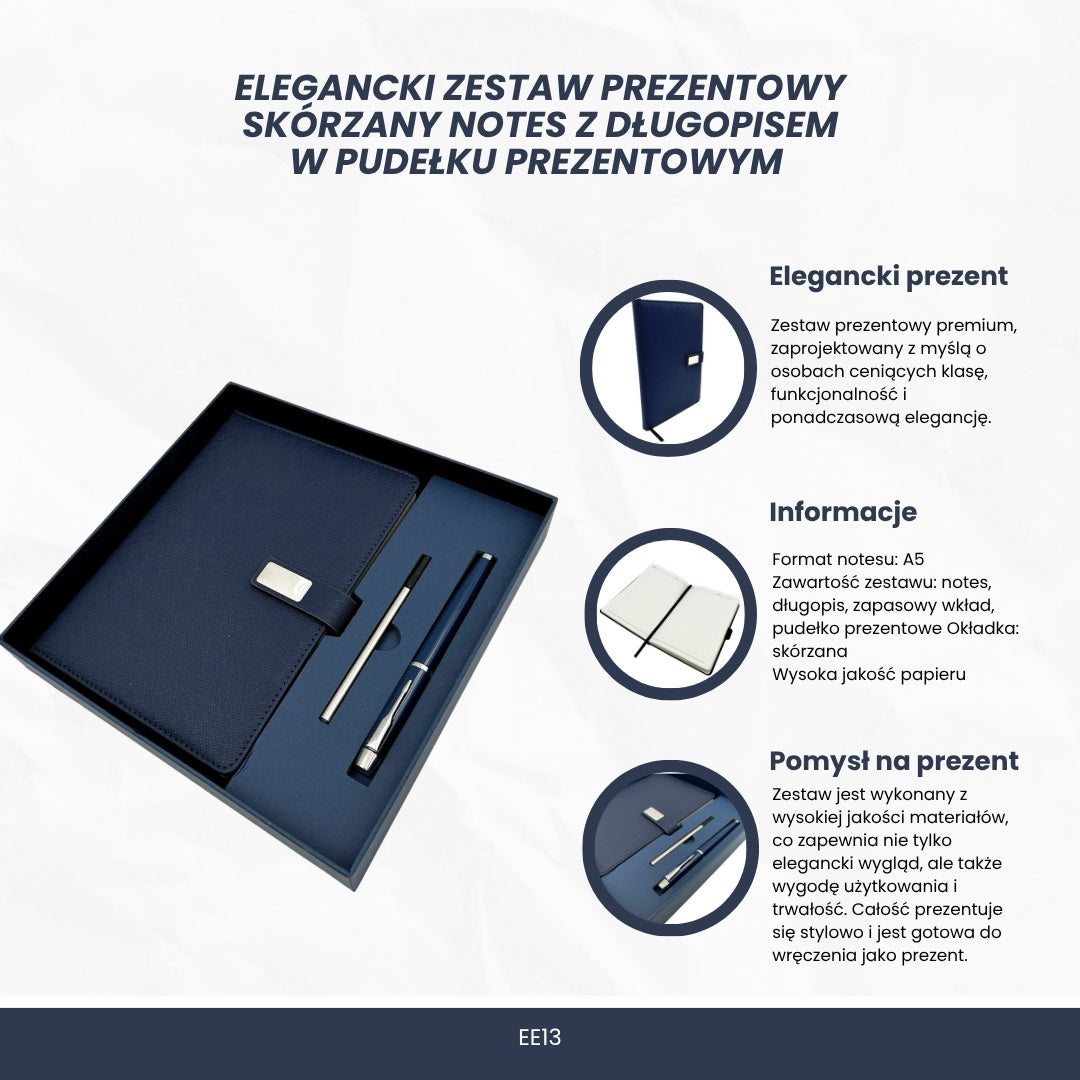 Elegant Gift Set Navy Blue Leather A5 Notebook with Pen in a Gift Box - EE13