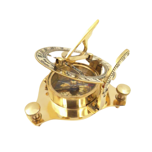 Brass Compass and Sundial in a Leather Case - SUN023F