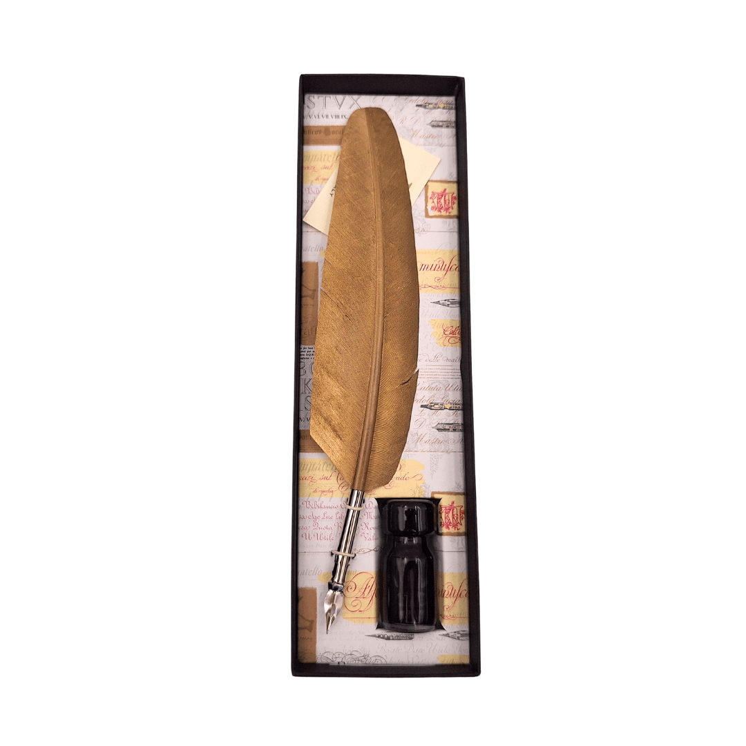 Calligraphy Set - Gold Goose Feather Quill with Nib + Ink – 7262