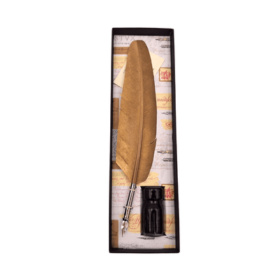 Calligraphy Set - Gold Goose Feather Quill with Nib + Ink – 7262