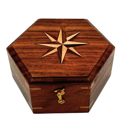 Brass Compass with Sundial in an Elegant Wooden Box - Perfect Personalized Gift with Engraving Option - Retro Style, Classic Craftsmanship, High Quality