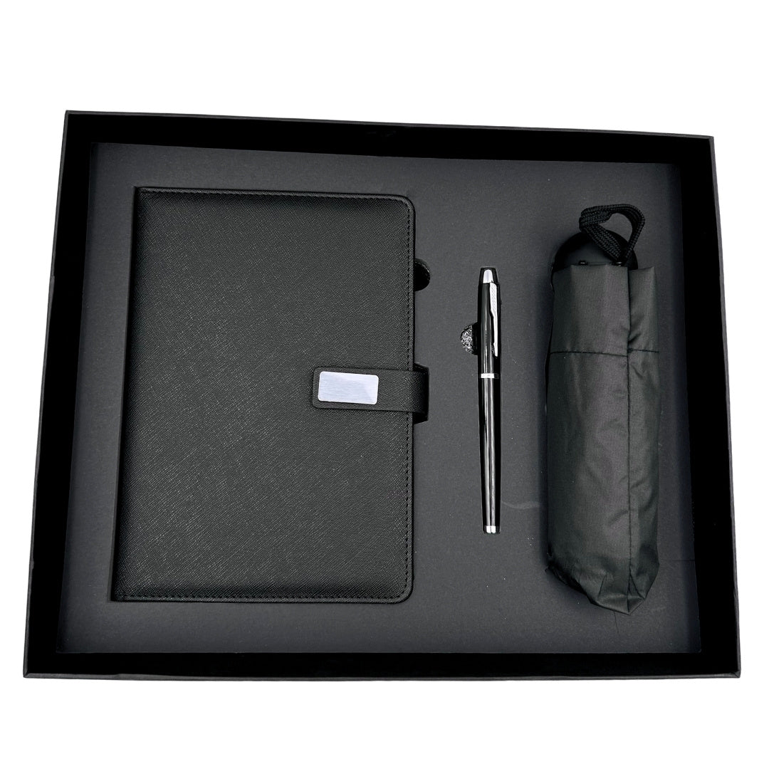 Elegant Gift Set - Leather Notebook with Umbrella and Pen in a Gift Box - EE12