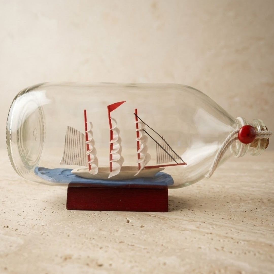 Rafandynka - Ship in a Bottle on a Wooden Base - MA2036