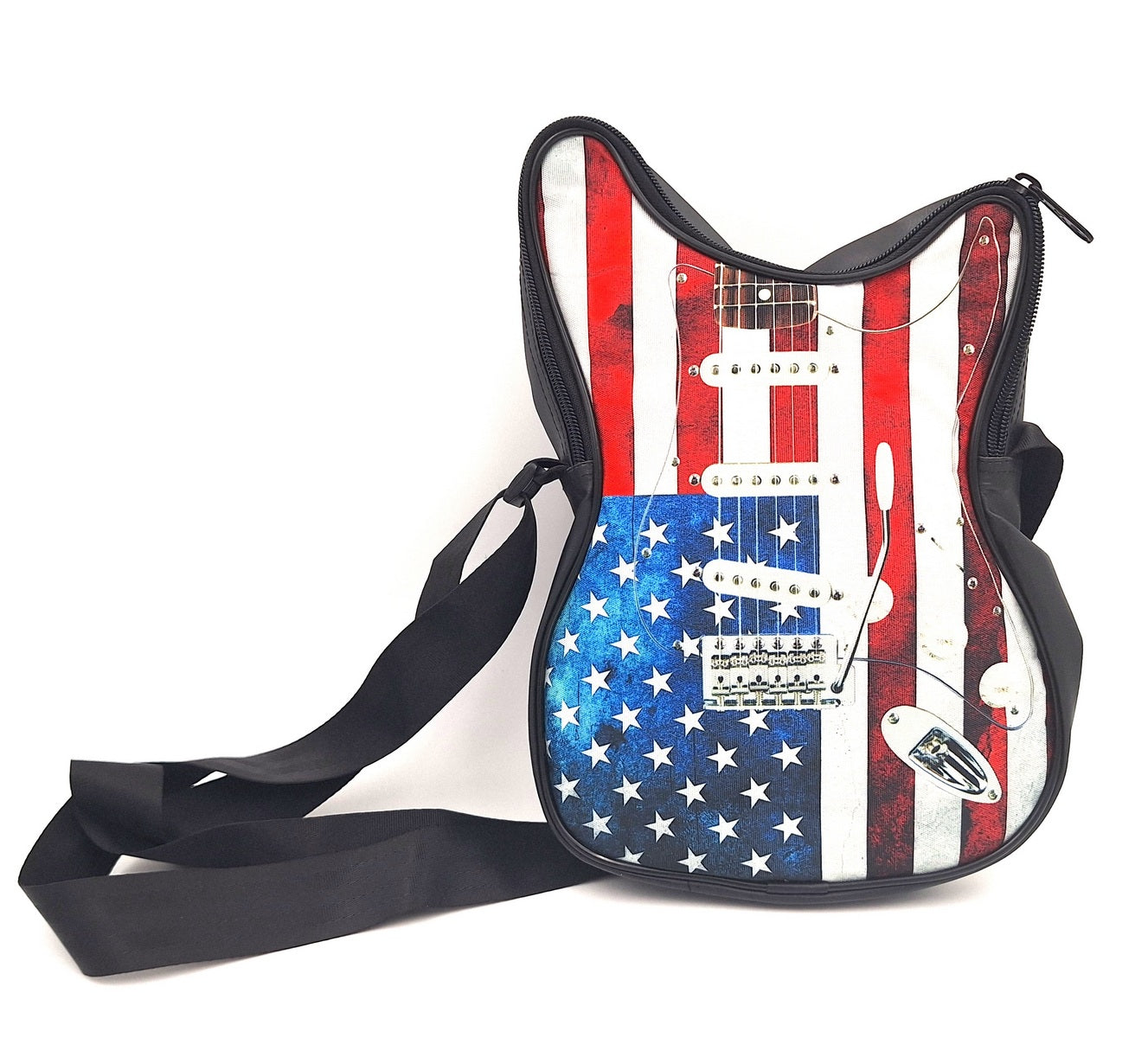 Guitar-Shaped Shoulder Bag – American Flag – Gift for a Musician