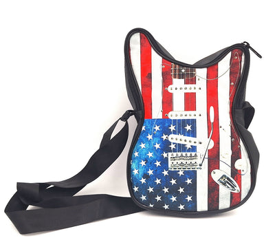 Guitar-Shaped Shoulder Bag – American Flag – Gift for a Musician