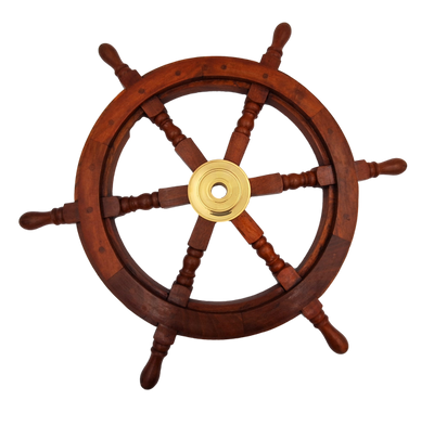 Wooden Ship’s Wheel with Brass Insert - Diameter 60 cm - Retro Nautical Decoration as a Gift for a Sailor
