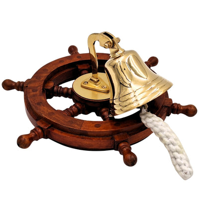 Brass Ship's Bell in a Steering Wheel – Nautical Decoration - NC2356A
