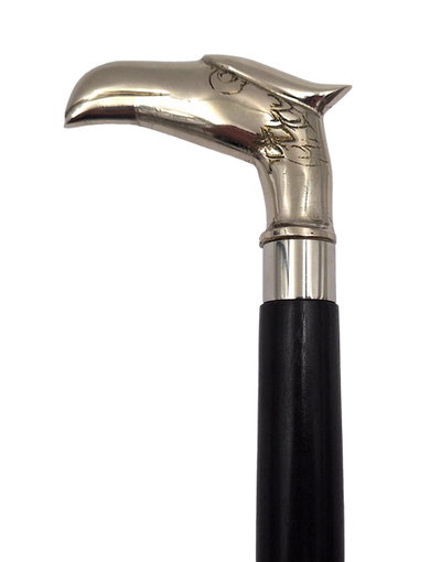 Foldable Wooden Cane with Eagle Head - Elegant Gift with Personalized Engraving Option, Length 91.5 cm, Black with Silver and Brass Handle