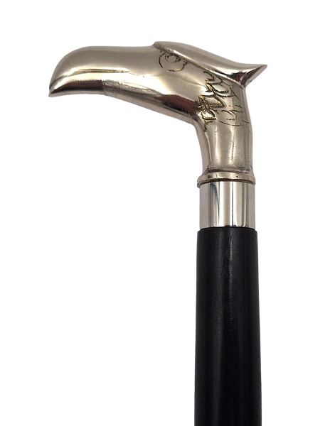 Foldable Wooden Cane with Eagle Head - Elegant Gift with Personalized Engraving Option, Length 91.5 cm, Black with Silver and Brass Handle