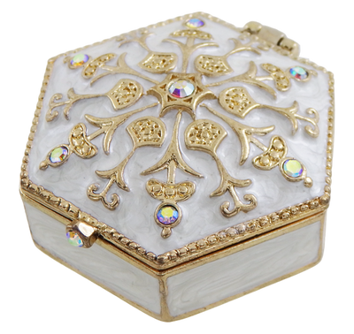 Richly Decorated Metal Gift Box with Crystals - B0035-08WH