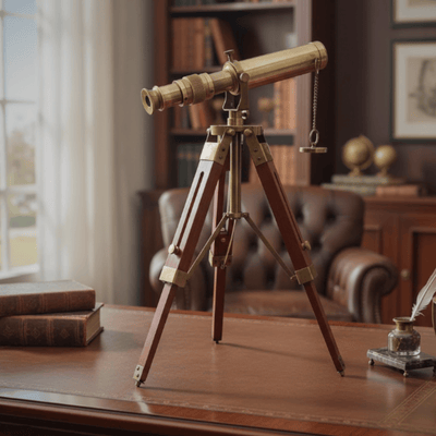 Retro Brass Spyglass on a Wooden Tripod – Adjustable Height – SR010