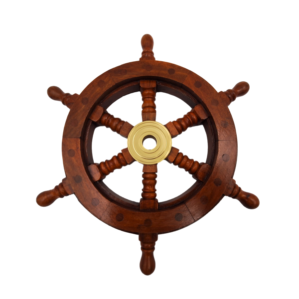 Wooden Ship's Wheel with Brass Insert and Slot for Wedge - Diameter 30 cm - Perfect Gift with Personalized Engraving Option - Nautical and Retro Style