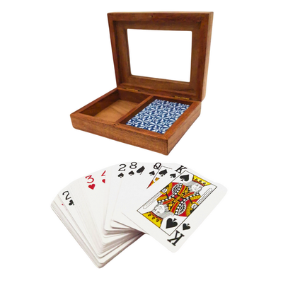 Two Decks of Cards in a Wooden Box with a Glass Top - DNU-007