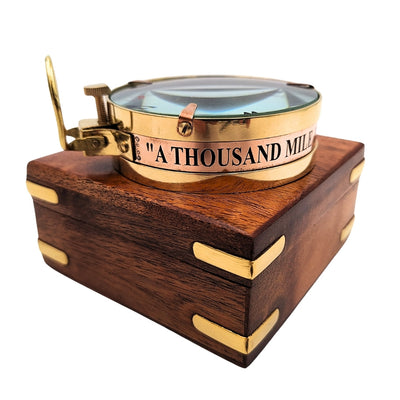 Brass Map Reader Compass in a Retro Wooden Box - NC1087