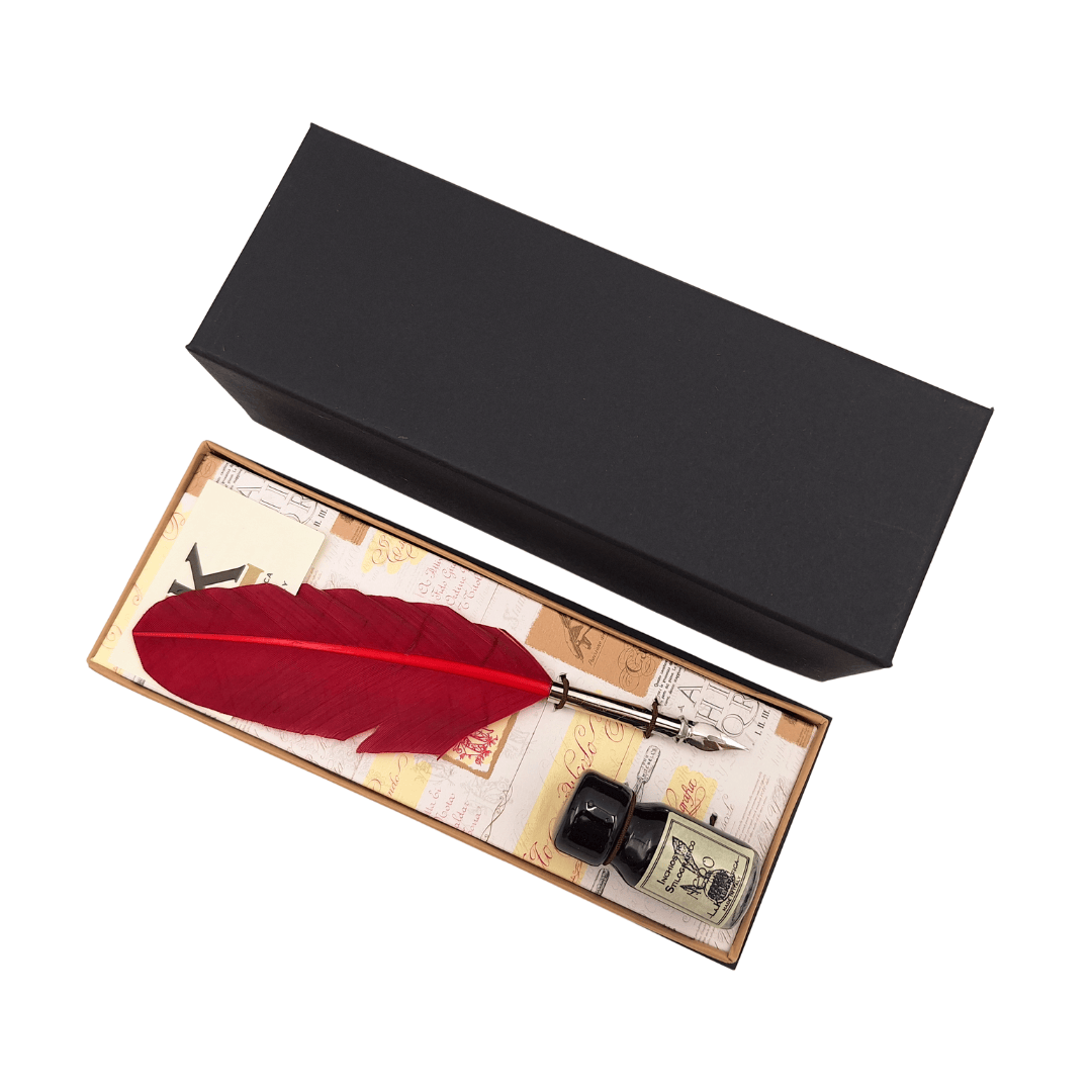 Calligraphy Set - Burgundy Goose Feather Quill with Nib + Ink - 2226