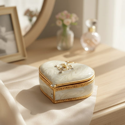 Exclusive Heart Jewelry Trinket Box with Crystals - B0767-06WH