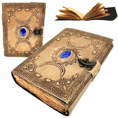 Retro Leather Notebook with Stone and Moon Phases – 200 Pages 150 GSM – H076