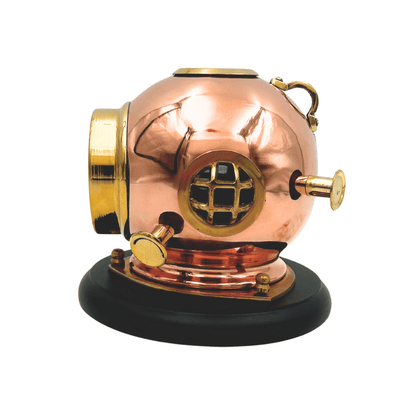 Desk Clock: Diver's Helmet with Compass - Brass on a Wooden Base – TC032