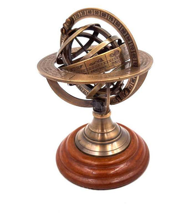 Decorative Brass Astrolabe on a Wooden Base - NI351
