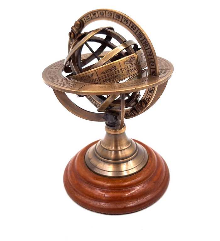 Decorative Brass Astrolabe on a Wooden Base - NI351