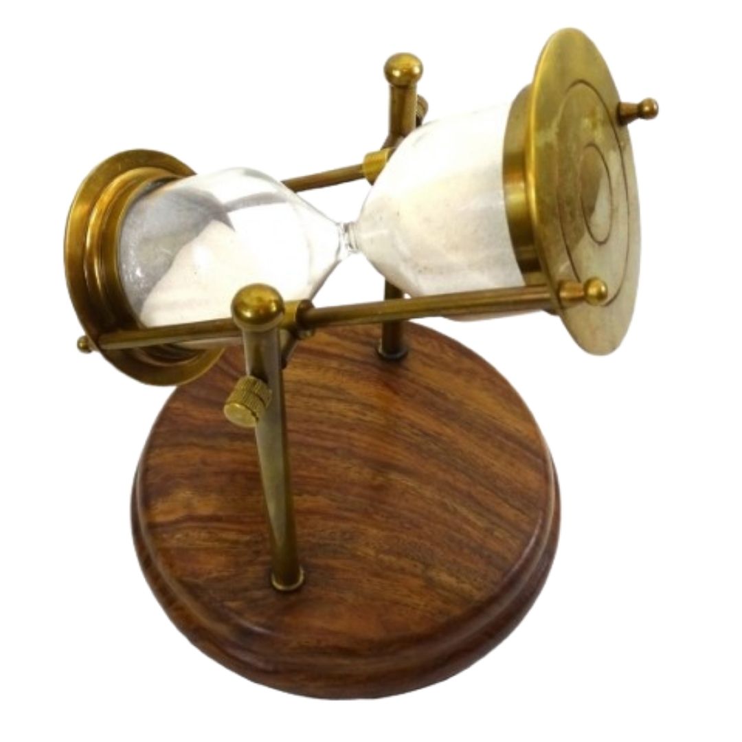 TMR-0200 Brass Hourglass on a Wooden Base with Engraving Personalization Option – an Elegant Desk Gift, 20 cm Tall, White Sand
