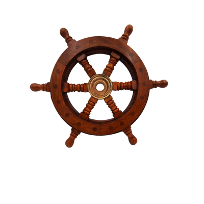 Wooden Ship's Wheel with Brass Insert and Slot for Wedge - Diameter 30 cm - Perfect Gift with Personalized Engraving Option - Nautical and Retro Style