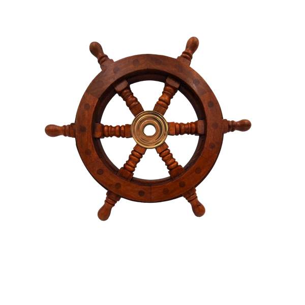 Wooden Ship's Wheel with Brass Insert and Slot for Wedge - Diameter 30 cm - Perfect Gift with Personalized Engraving Option - Nautical and Retro Style
