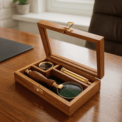 Traveler's Set – Spyglass + Compass + Magnifying Glass in a Wooden Box – NC2677AZ