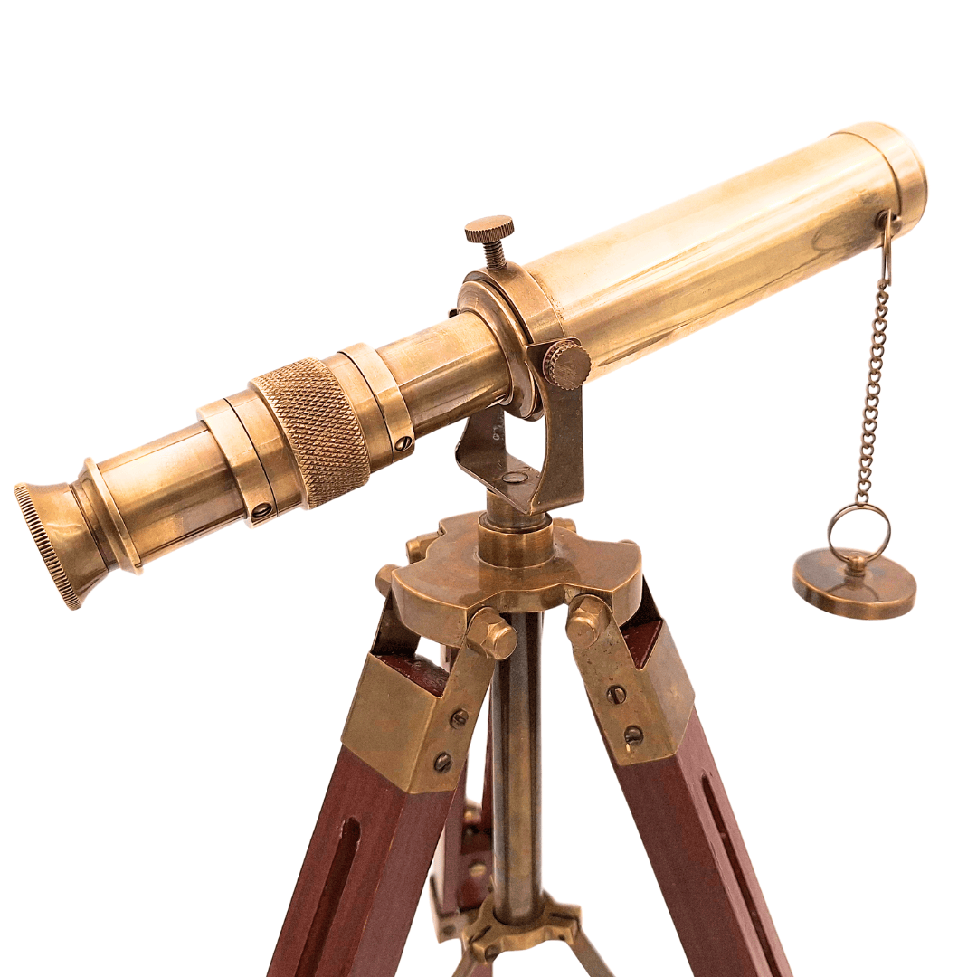 Retro Brass Spyglass on a Wooden Tripod – Adjustable Height – SR010