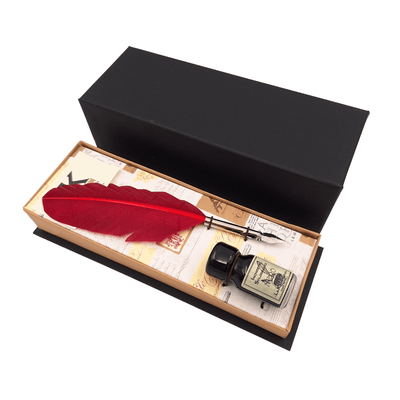 Calligraphy Set - Burgundy Goose Feather Quill with Nib + Ink - 2226
