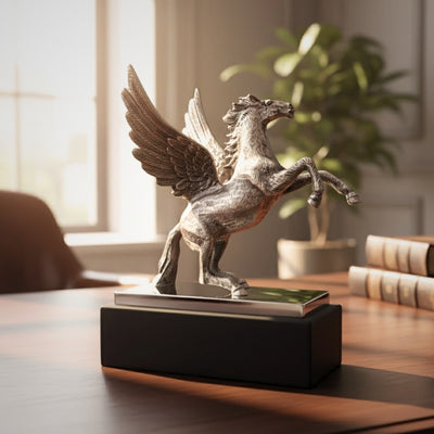 Pegasus - Decorative Aluminum Figurine on a Steel and Wooden Base - NI9935